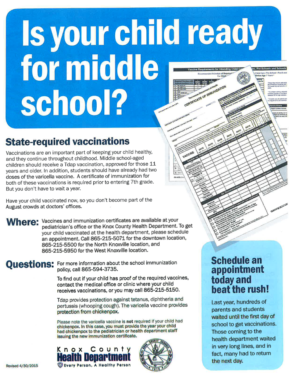  7th Grade Immunization Information